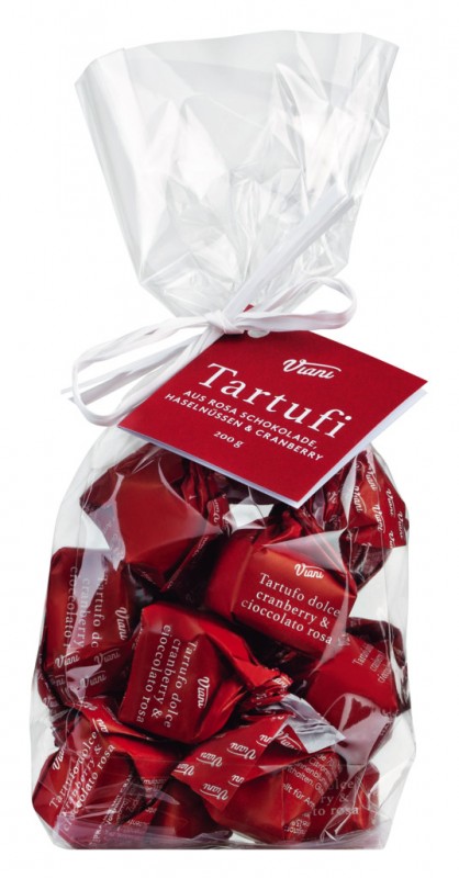 Tartufi dolci mirtilli e cioccolato rosa,sacchetto, truffle coklat merah muda dengan cranberry, tas, Viani - 200 gram - tas