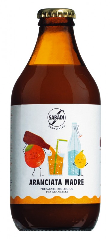 Aranciata Madre, ekologisk, apelsinjuiceberedning med citronsaft, Sabadi - 0,33 L - Flaska