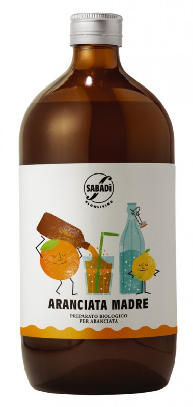 Aranciata Madre, oekologisk, appelsinjuice tilberedning med sitronsaft, Sabadi - 1 liter - Flaske