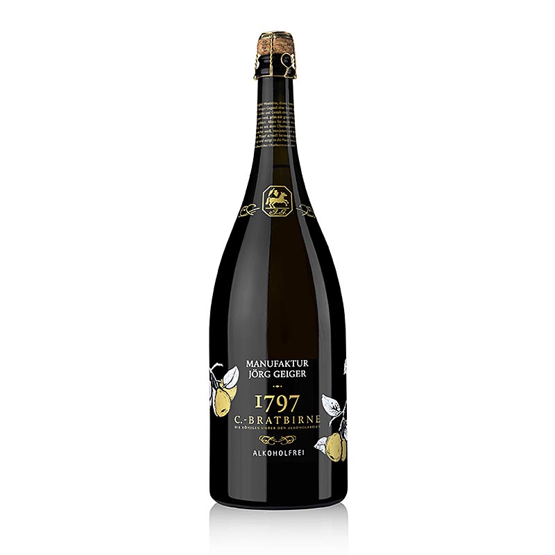 Spumante alla pera Jorg Geiger dello Champagne Bratbirne, analcolico, Magnum - 1,5 litri - Bottiglia