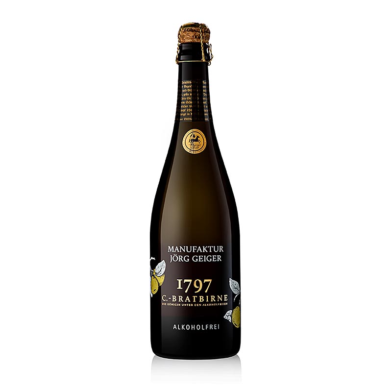 Vinho espumante de pera Jorg Geiger da Champagne Bratbirne, sem alcool - 750ml - Garrafa
