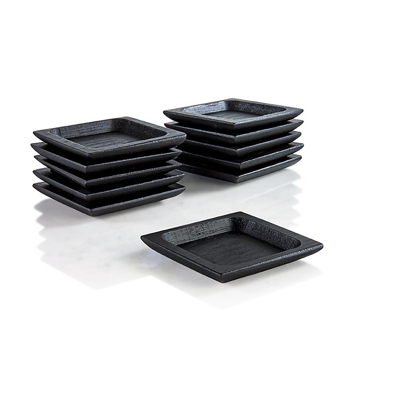Ciotola riutilizzabile in bambu nero, piatta e solida, quadrata 6 x 6 cm, lavabile in lavastoviglie - 25 pezzi - Foglio