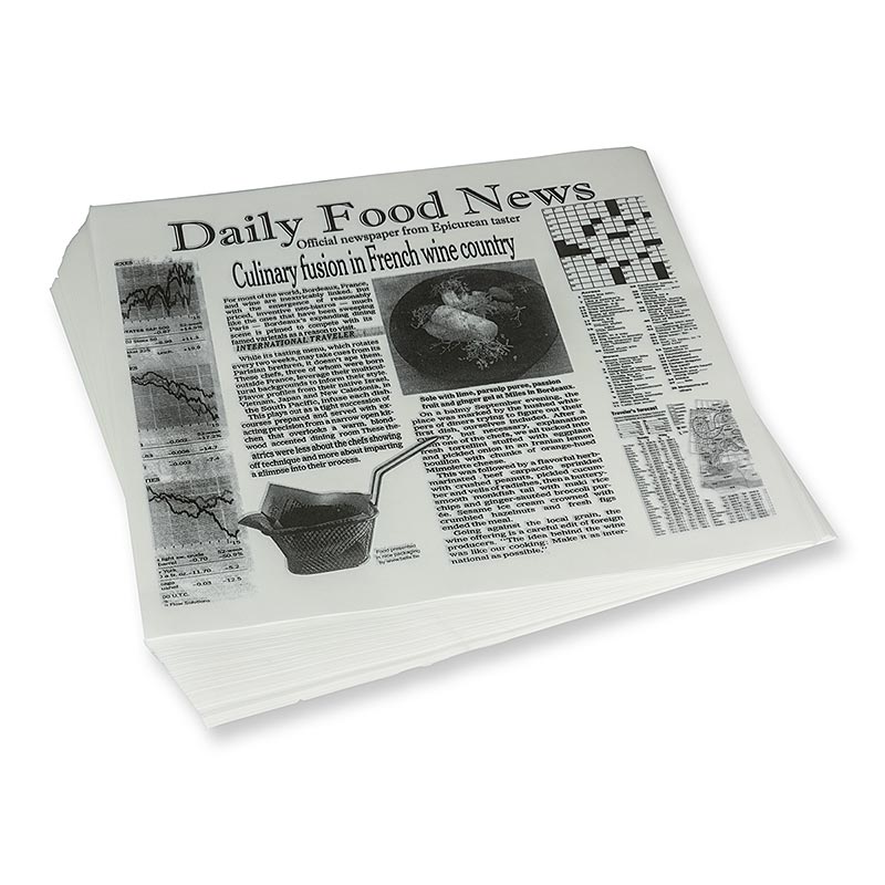 Papel desechable para snacks con impresion de periodico, aprox.310 x 285 mm, Daily News - 500 hojas - Cartulina