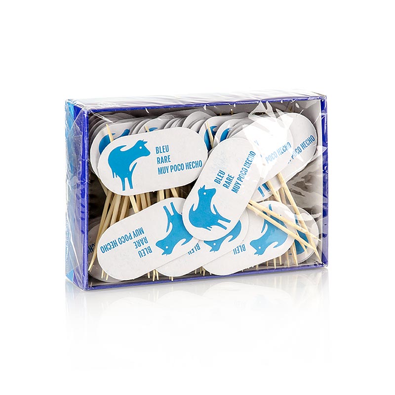 Pinchos de madera, con cartel con la inscripcion `Raro`, 8 cm - 100 piezas - bolsa
