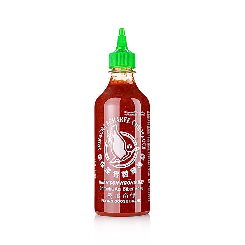Salce djeges - Sriracha, e nxehte, shishe e shtrydhur, pate fluturuese - 455 ml - Shishe PE
