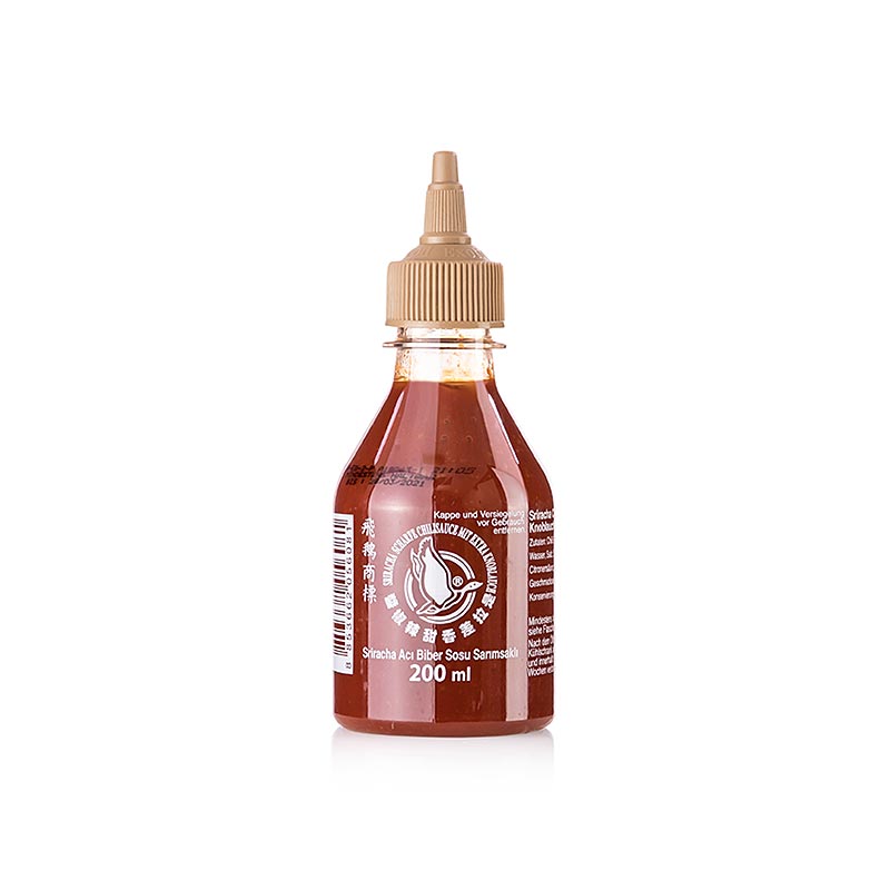 Saus cabai - Sriracha, pedas, dengan tambahan bawang putih, botol semprot, Flying Goose - 200ml - Botol PE