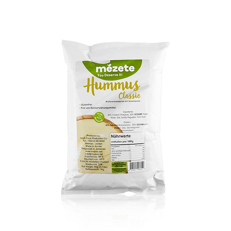 Hummus Classic, pure de garbanzos con pasta de sesamo, mezete - 1 kg - carcasa de polietileno