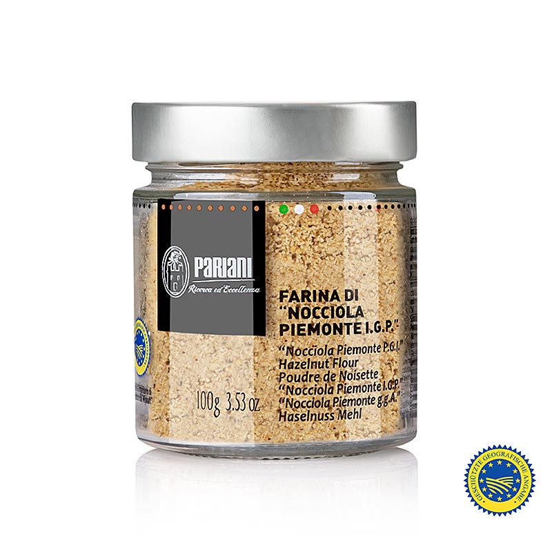 Semola de avellana (harina de avellana), 100% avellanas piamontesas IGP, Pariani - 100 gramos - Vaso
