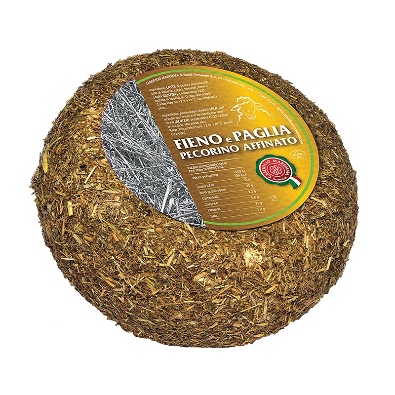 Pecorino Affinato, en fenc i palla, formatge d`ovella - aproximadament 1,2 kg - paper d`alumini
