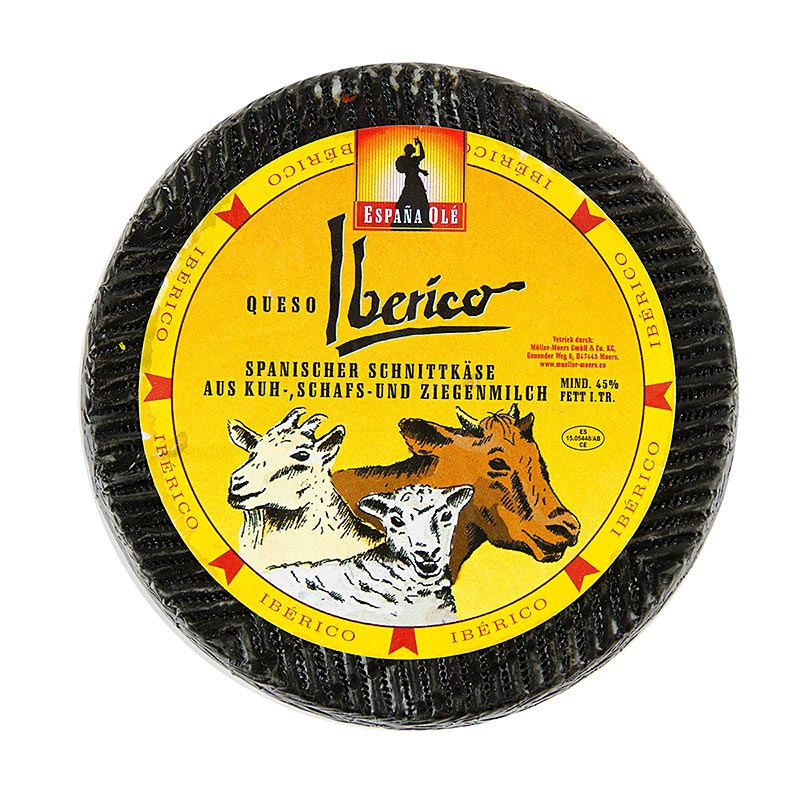 Queso iberico - queso espanol de leche de cabra, oveja y vaca, anejado 35 dias, rueda - aproximadamente 1.000 gramos - vacio
