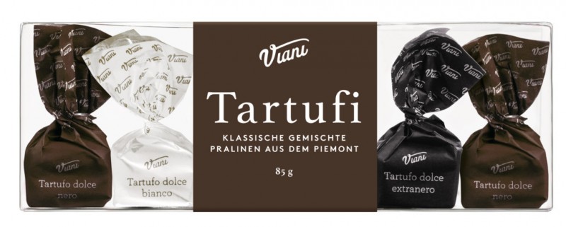 Tartufi misti kassi af 6 - klassisk utgafa, blandadhar sukkuladhitrufflur, 6 kassi, Viani - 85g - pakka