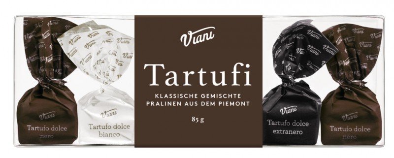 Tartufi misti kuti 6 - botim klasik, tartufi me cokollate te perzier, kuti 6, Viani - 85 g - paketoj