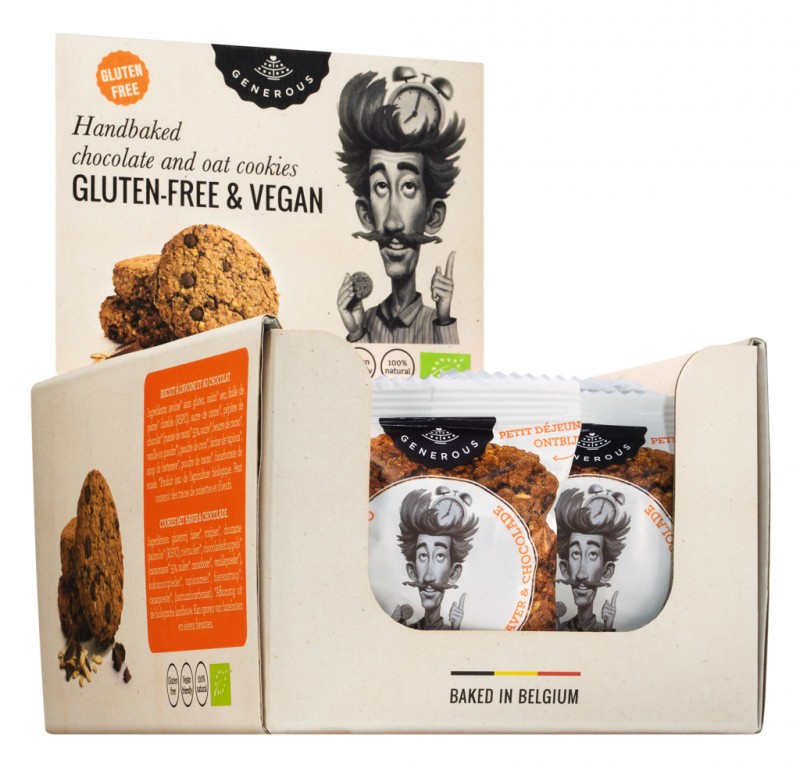 Martin Matin, biskut oat organik, bebas gluten, dengan coklat, BIO yang Murah hati - 20 x 30g - paparan