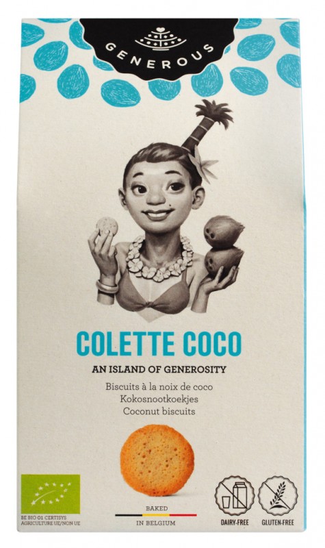 Colette Coco, organica, sem gluten, biscoitos de coco, Generoso, BIO - 100g - pacote