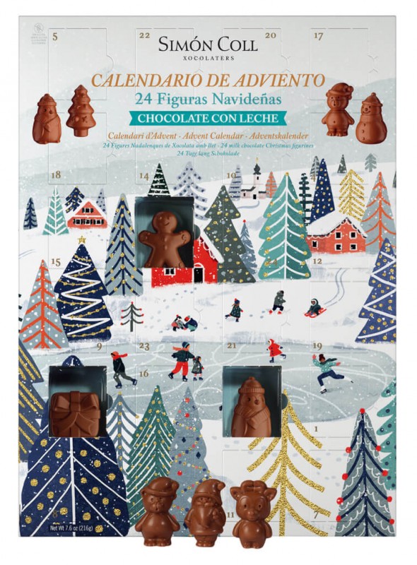Calendario de Adviento Figuras Navidenas, Calendario do Advento com figuras de chocolate ao leite, Simon Coll - 216g - Pedaco