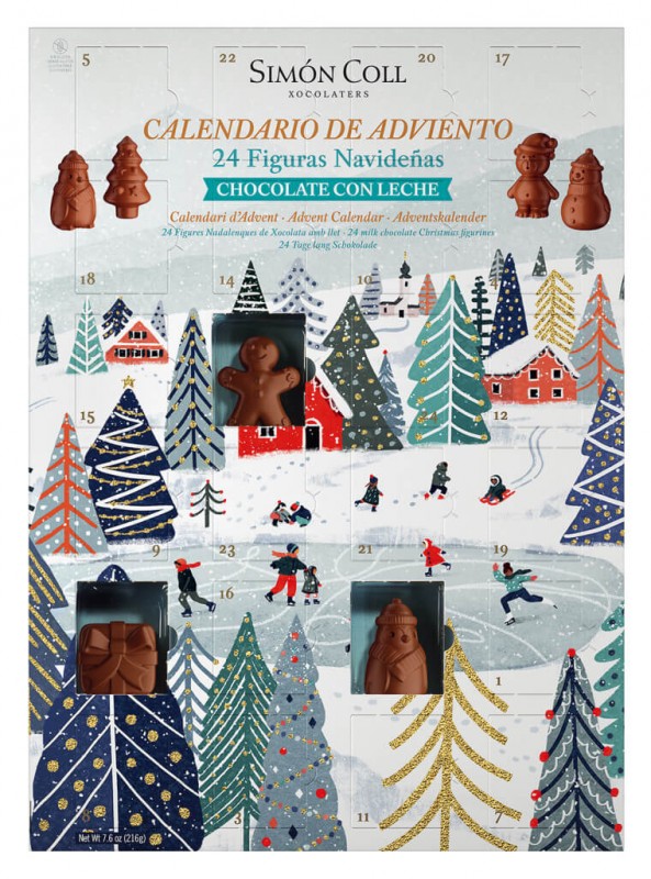 Calendario de Adviento Figuras Navidenas, Calendario de Adviento con figuras de chocolate con leche, Simon Coll - 216g - Pedazo