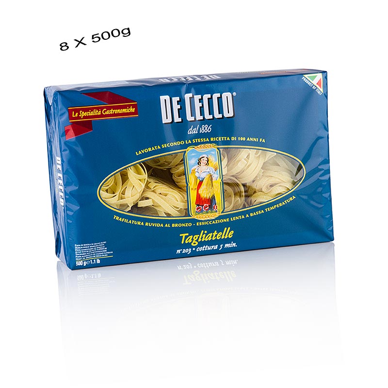 Tagliatelle De Cecco, N.203 - 4 kg, 8 confezioni da 500 g - Cartone
