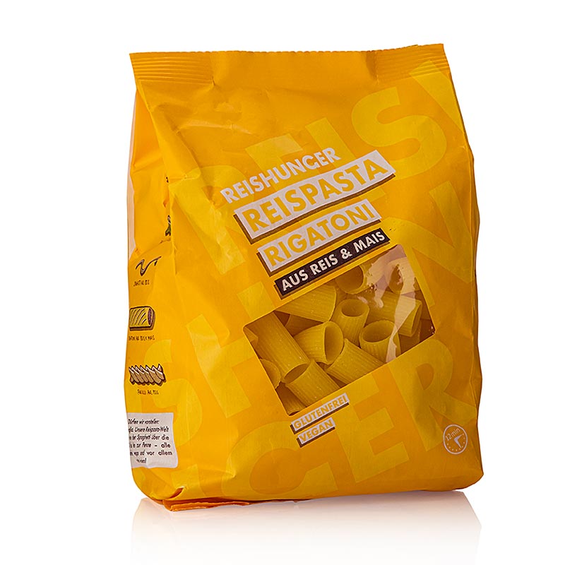 Massa de arroz - Rigatoni, feito de milho e arroz, sem gluten, fome de arroz - 400g - Bolsa