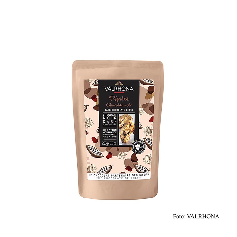 Gotas de chocolate Valrhona, escuro, duro, Pepites noire (31841) - 250g - bolsa