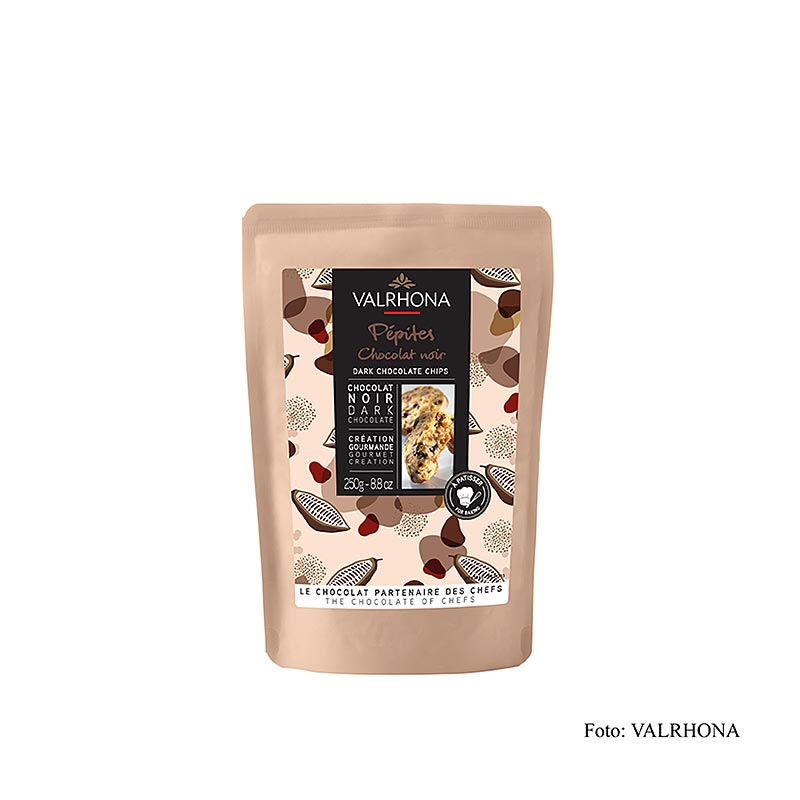 Valrhona sukkuladhidropar, dokkir, bakandi hardhir, Pepites noire (31841) - 250 g - taska