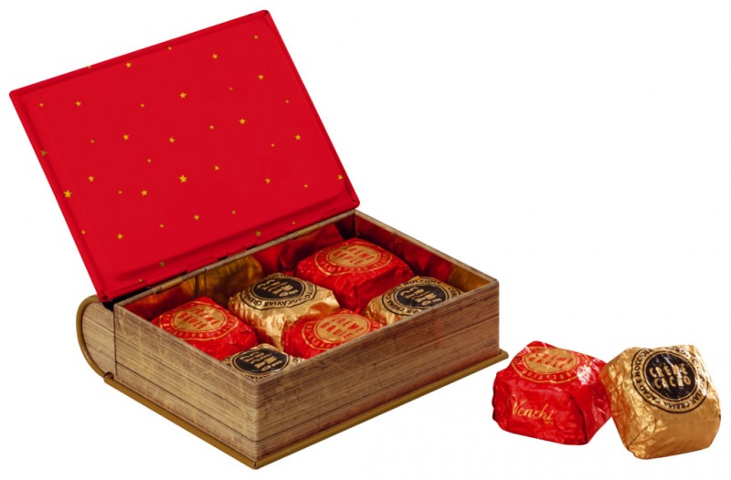 Winter Mini Book Chocoviar, chocolates variados em caixa metalica natalina, Venchi - 118g - Pedaco