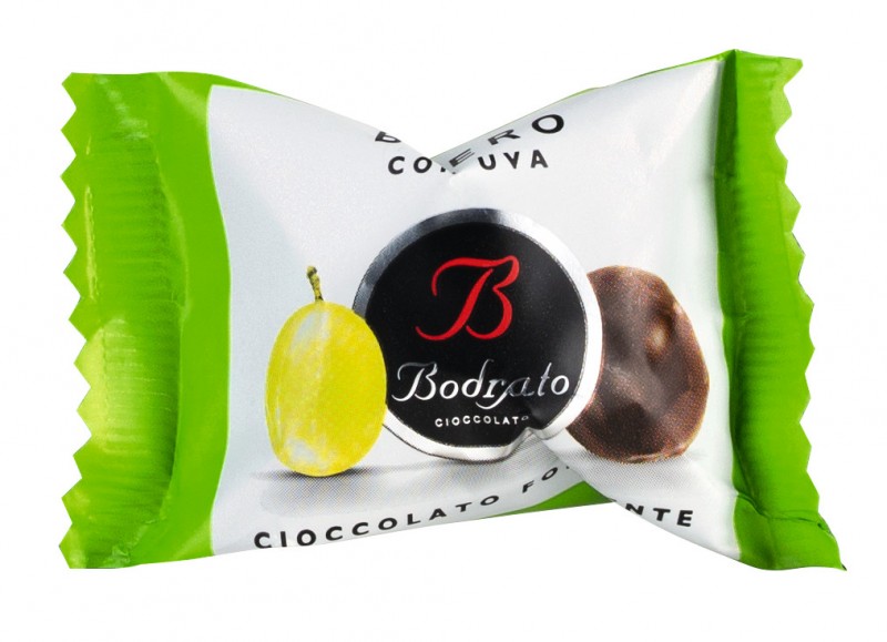 Cubo Boero UVA, praline de chocolate negro con uvas en alcohol, Bodrato Cioccolato - 100 gramos - embalar