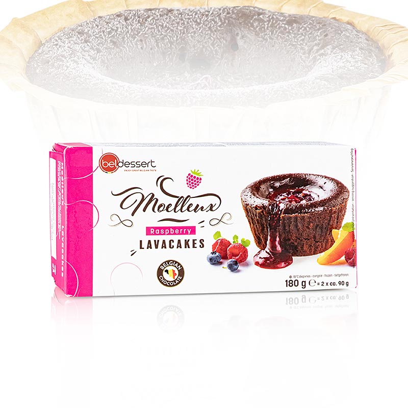 Torta di lava al cioccolato con cuore liquido di lamponi, dessert - 1,08 kg, 12 x 90 g - Cartone