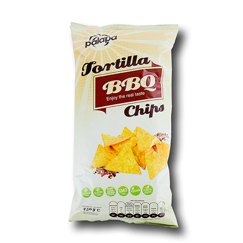 Chips de tortilla picantes - BBQ - nachos chips, Sierra Madre - 5,4 kg, 12 x 450 g - Cartulina