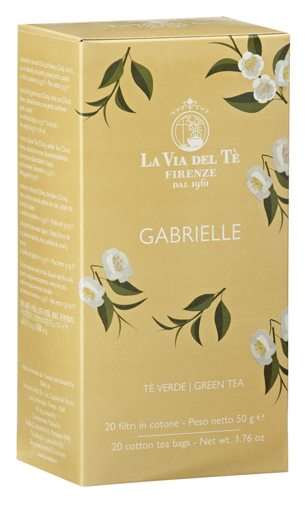 Gabrielle, Graent te medh rosum og solblomum, Papaya, La Via del Te - 20 x 2,5 g - pakka