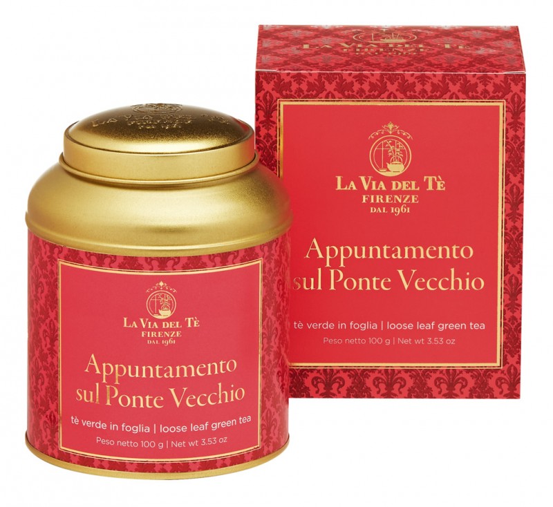 Apppuntamento sul Ponte Vecchio, groenn te med jordbaer og blomsterblanding, La Via del Te - 100 g - kan