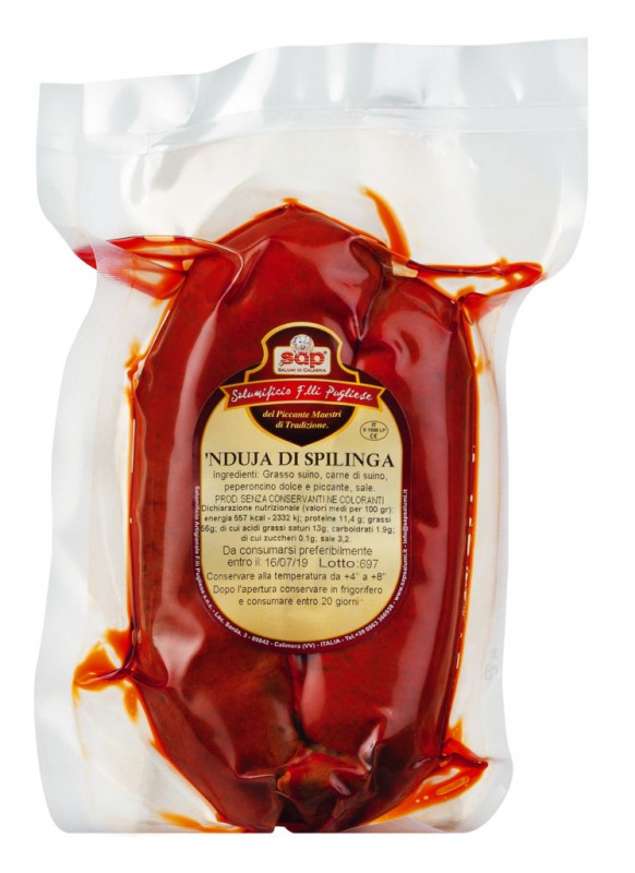 Nduja di Spilinga, salame di maiale piccante, Salumificio F.lli Pugliese - circa 400 g - kg