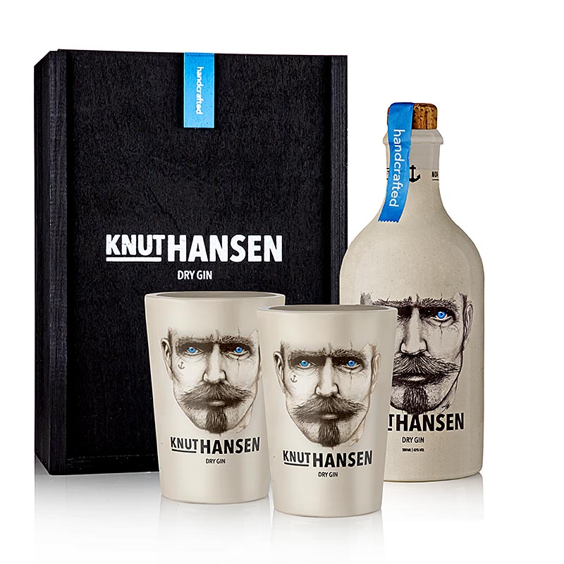 Knut Hansen Dry Gin, 42% vol., confezione regalo con 2 tazze - 500 ml - Bottiglia