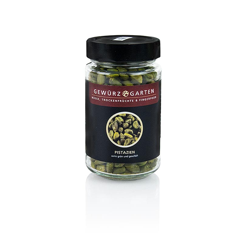 Spice Garden Pistasjenoetter, skrelt, moerkegroenn, topp kvalitet - 150 g - Glass