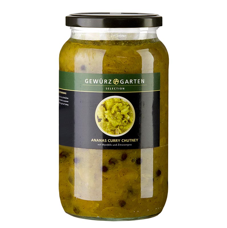 Spice Garden Pineapple Curry Chutney, jossa on manteleita, seljankukkaa ja sitruunaruohoa - 900 ml - Lasi