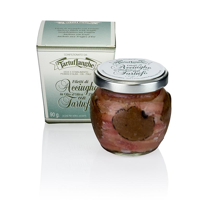 TARTUFLANGHE anchovy fillets with summer truffle, in olive oil - 90 g - Glass