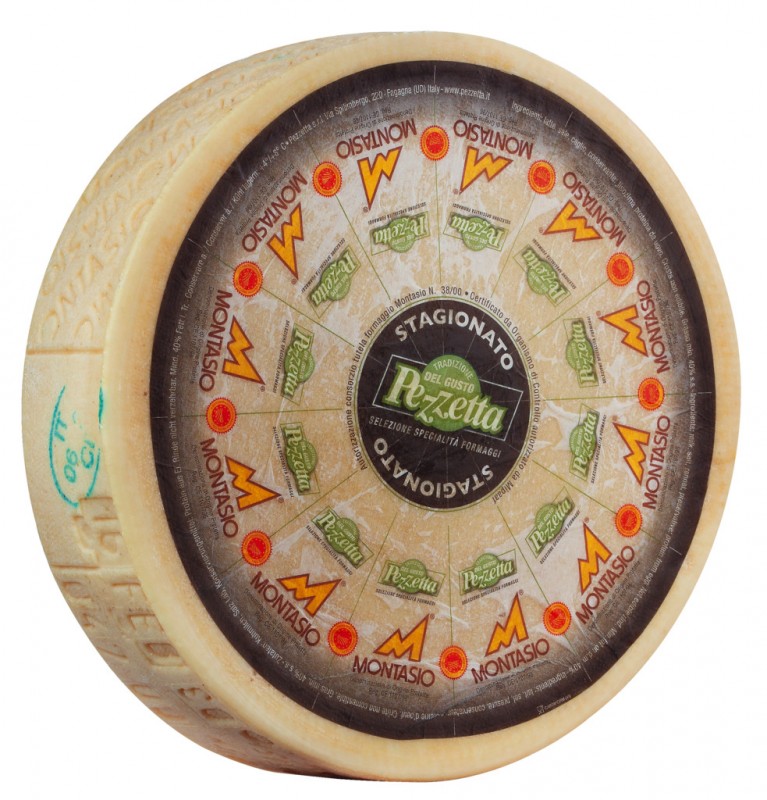 Montasio DOP, stagionato oltre di 18 mesi, lehmanmaidosta valmistettu puolikova juusto, kypsytetty yli 18 kuukautta, Pezzetta - noin 5,8 kg - kg