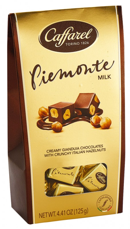 Classico Piemonte Golden Ballotin, bombons de leite integral de avela com Gianduia, pacote, Caffarel - 125g - pacote