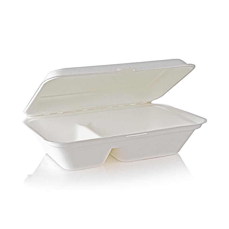 Caja para comida Take Away Naturesse, tapa abatible, 2 compartimentos, 249x162x63mm - 500 piezas - Cartulina