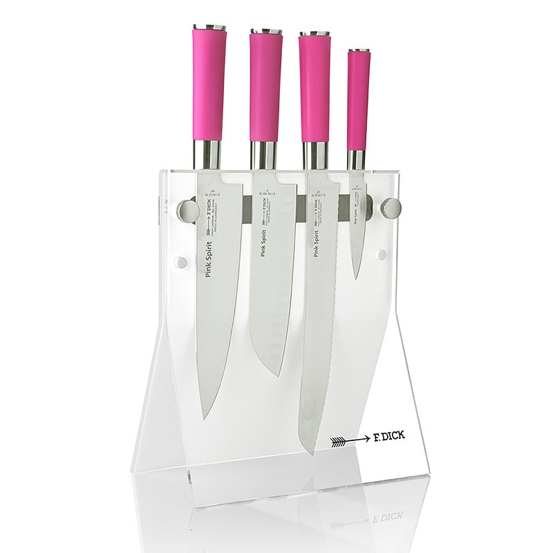 Ceppo acrilico Pink Spirit 4Knives, con 4 coltelli, spesso - 1 pezzo - Cartone