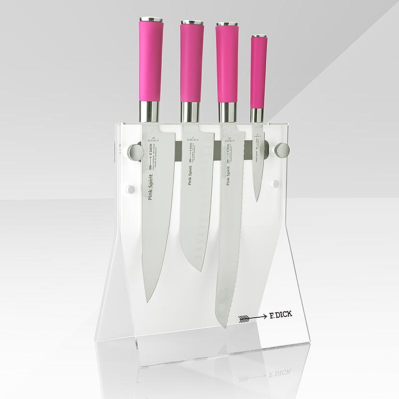 Ceppo acrilico Pink Spirit 4Knives, con 4 coltelli, spesso - 1 pezzo - Cartone