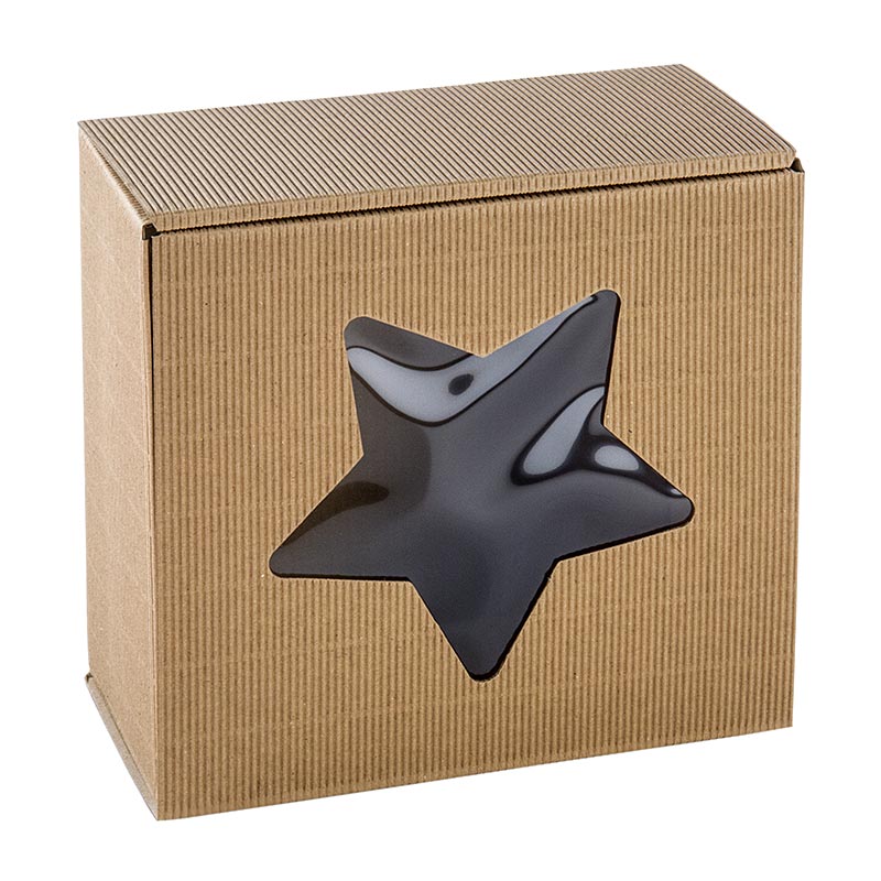 Kotak hadiah dengan jendela tampilan bintang, natural, 200x200x100mm - 1 buah - Longgar