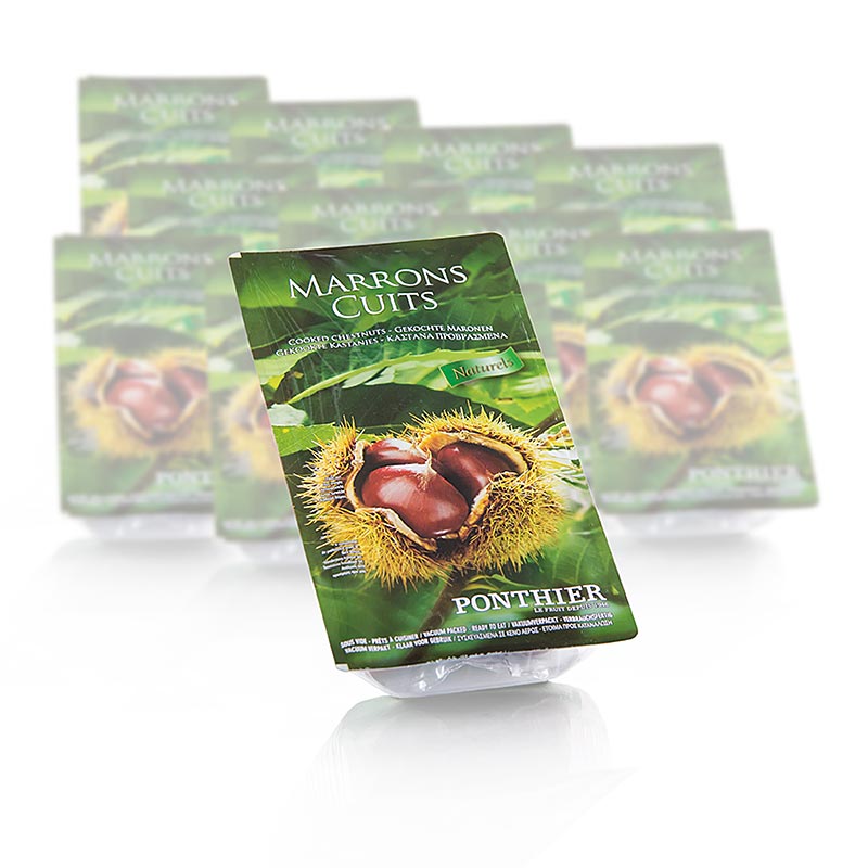 Castagne pelate e cotte, confezionate sottovuoto, Ponthier - 4,8 kg, 12 confezioni da 400 g - Cartone Castagne pelate e cotte, confezionate sottovuoto, Ponthier - 4,8 kg, 12 confezioni da 400 g - Cartone
