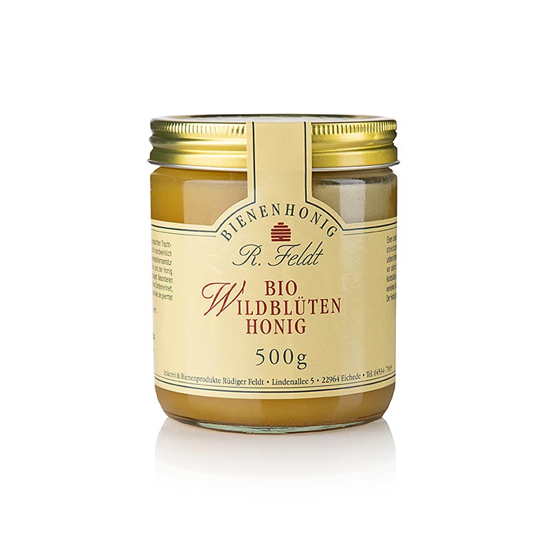 Miele di millefiori Feldt, Messico, giallo, leggermente cremoso, popolare come miele per bambini, biologico - 500 g - Bicchiere