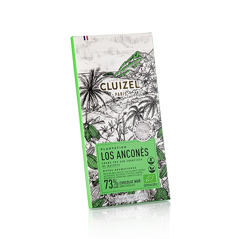 Cokelat batangan perkebunan Los Ancones 73% pahit, Michel Cluizel, organik - 70 gram - kotak