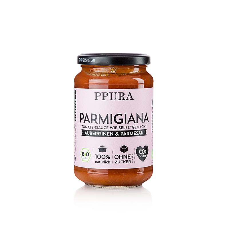 Ppura Sugo Parmigiana - medh eggaldin, tomotum og parmesan, lifraent - 340g - Flaska