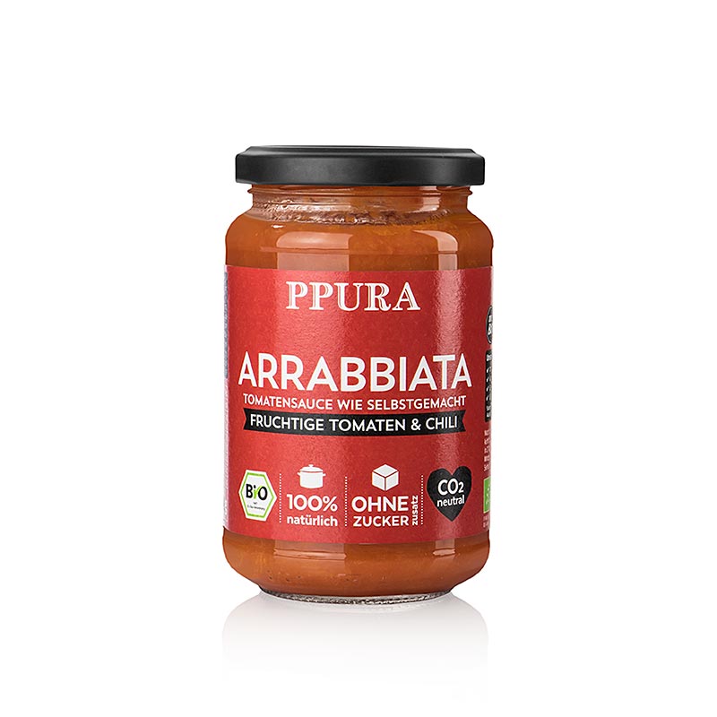 Ppura Sugo Arrabbiata - tomaateilla, valkosipulilla ja chililla, luomu - 340 g - Pullo