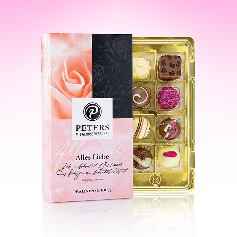 Mistura de trufas e praline, amor, com alcool, Peters - 100g, 8 pecas - Bolhas