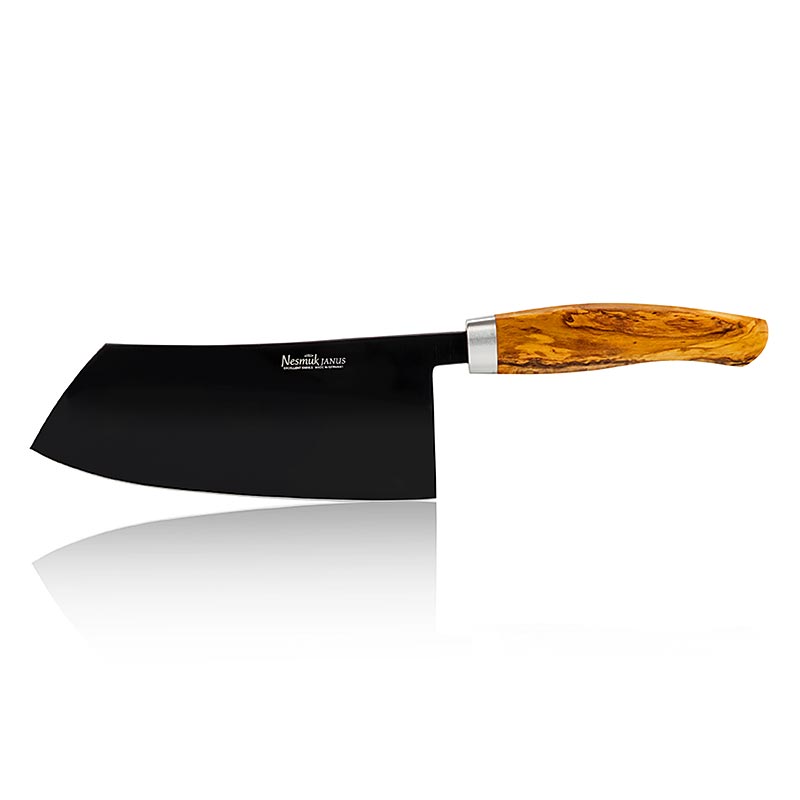 Cuchillo cocinero chino Nesmuk Janus, 180mm, mango de madera de olivo - 1 pieza - caja de madera