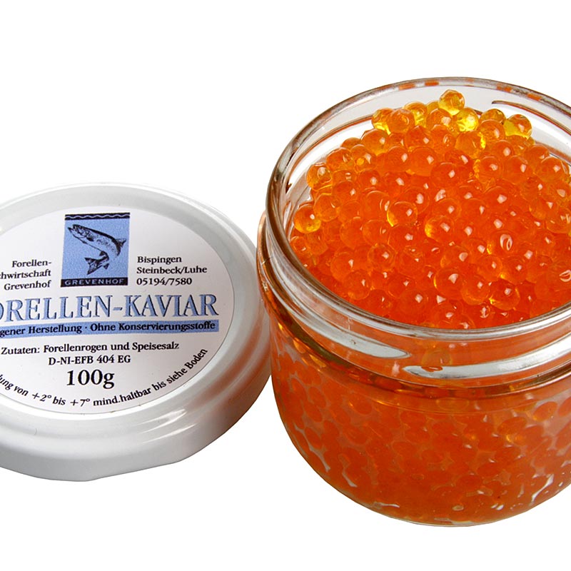 Trout caviar, golden orange - 100 g - Glass