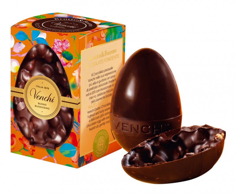 Ovo de chocolate amargo Mignon gross e buono, ovo de chocolate amargo com avelas, Venchi - 70g - Pedaco